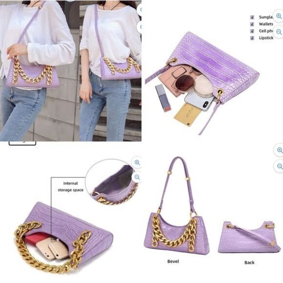 croc embossed faux leather Shoulder Bag for Women PU chunky chain adjustable nwt - Picture 3 of 11